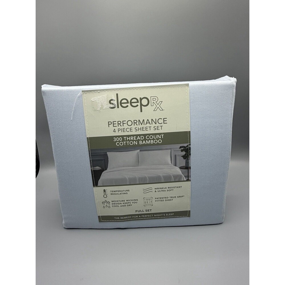 Sleep RX SleepRX 300 Thread Count 4-Pc. Sheet Set Light Blue FULL